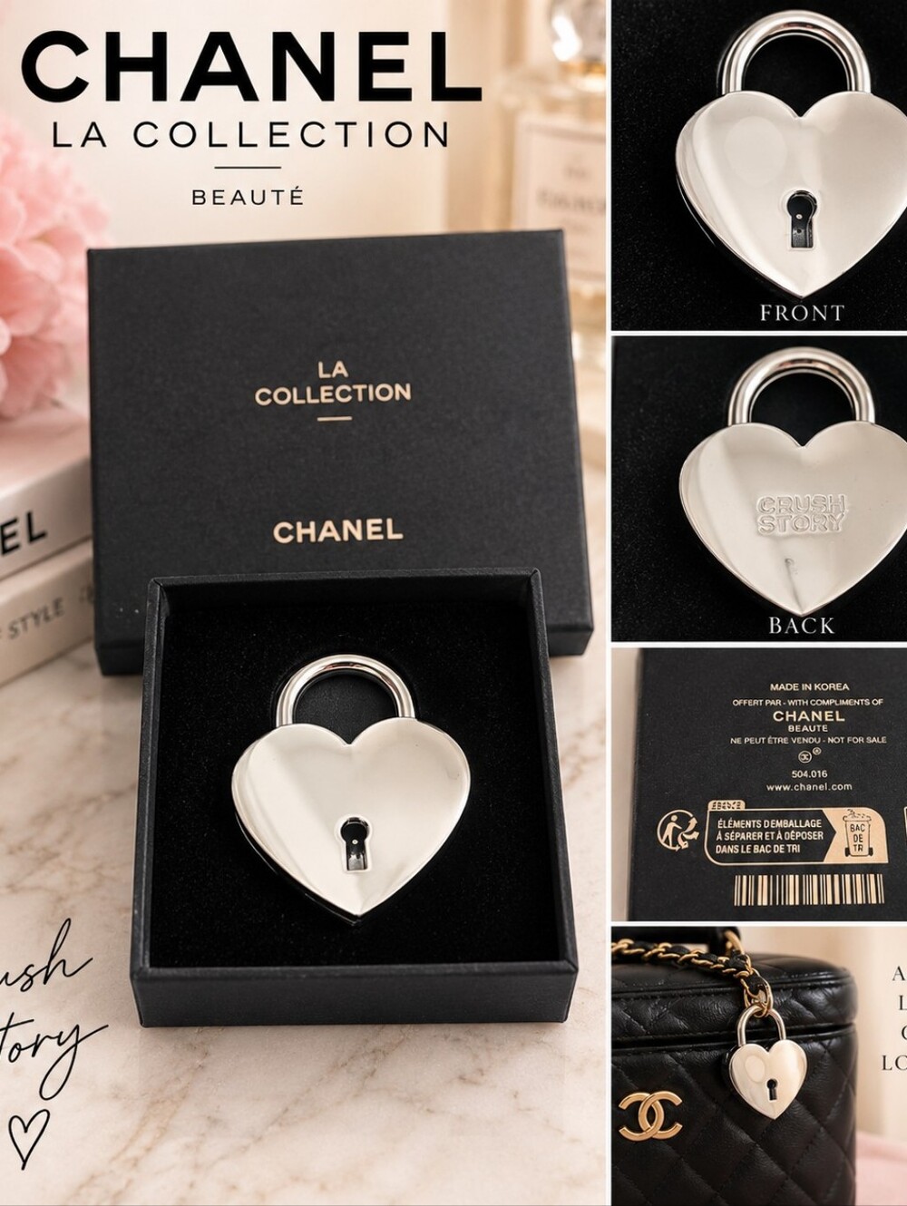 CHANEL Silver Heart Padlock Charm La Collection Beauté